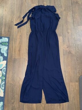 Express Navy Tie-Shoulder Wide-Leg Jumpsuit